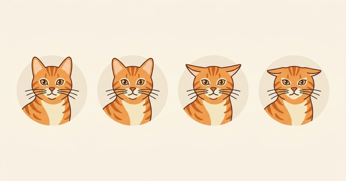 A ginger orange tabby shown as a clean vector guide illustrating four ear-position states: forward, relaxed, airplane, and pinned back