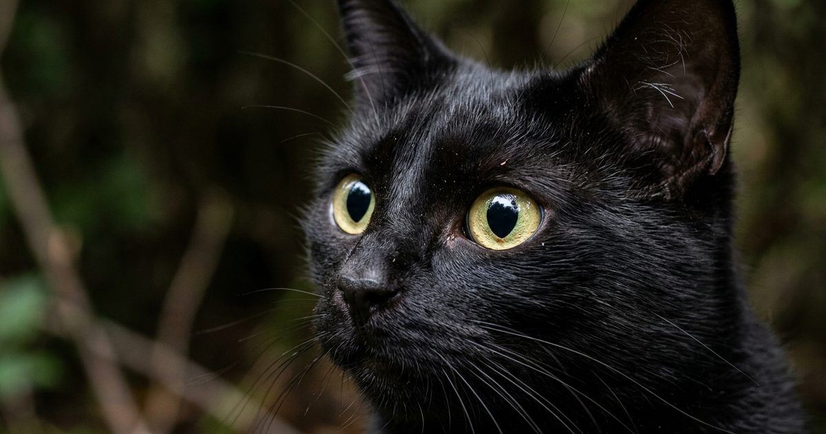 A sleek black cat with large golden-green eyes and wide dilated round pupils locked onto a moving object, macro close-up showing intense hunting focus